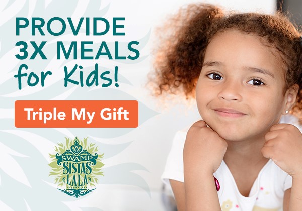 Smiling girl with text that reads "Provide 3 times meals for kids".